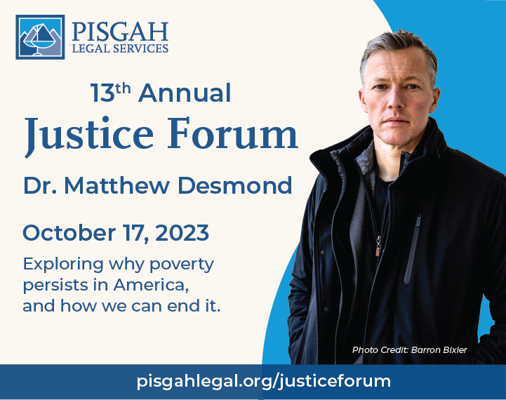 Photo of Matthew Desmond. Acclaimed author who will be the speaker of the 13th Annual Justice Forum hosted by Pisgah Legal Services