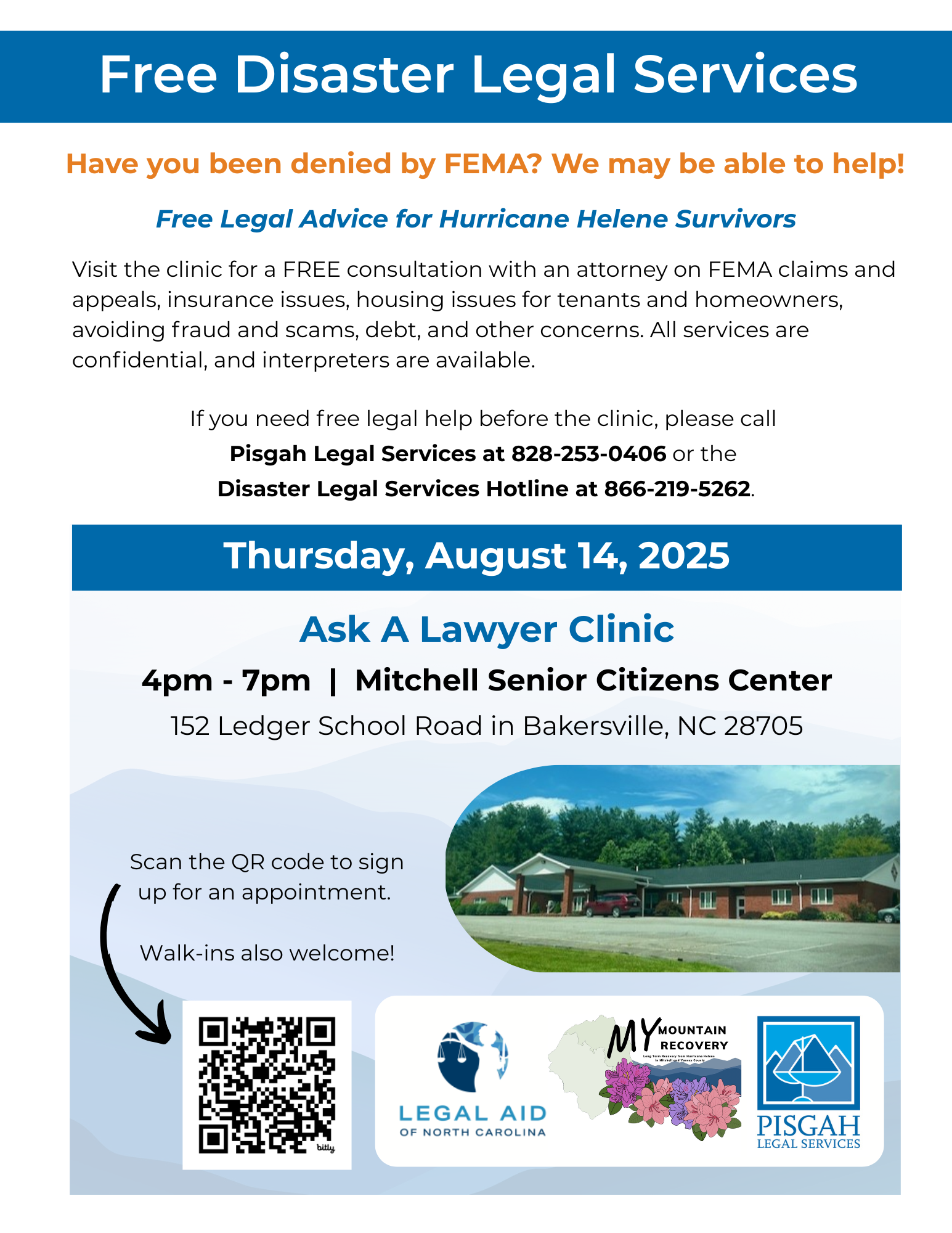 Mitchell County Ask A Lawyer Clinic - August 14, 2025 - Pisgah
