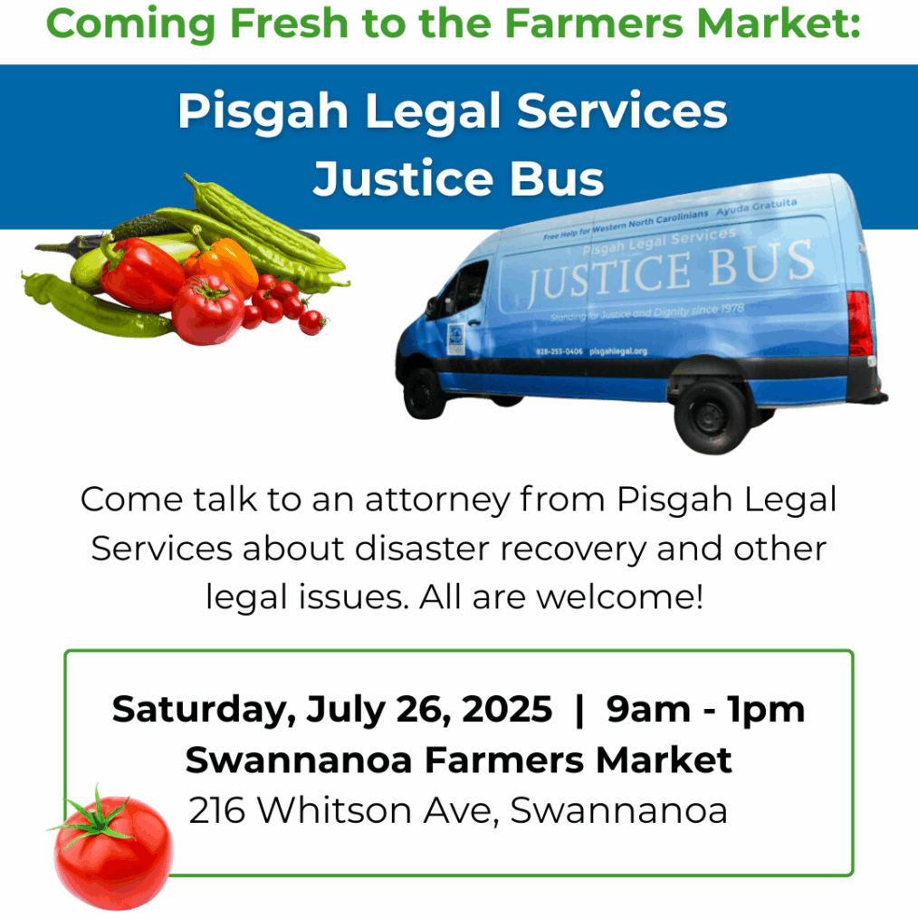 Pisgah Legal Services Justice Bus at the Swannanoa Farmers Market