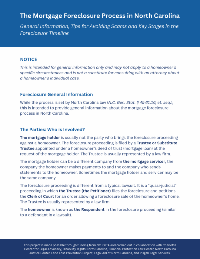 Mortgage Foreclosure Process in NC