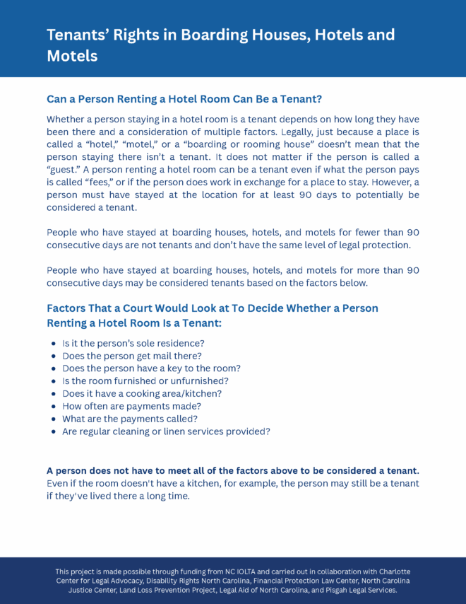 Tenants' Rights in Boarding Houses, Hotels, and Motels